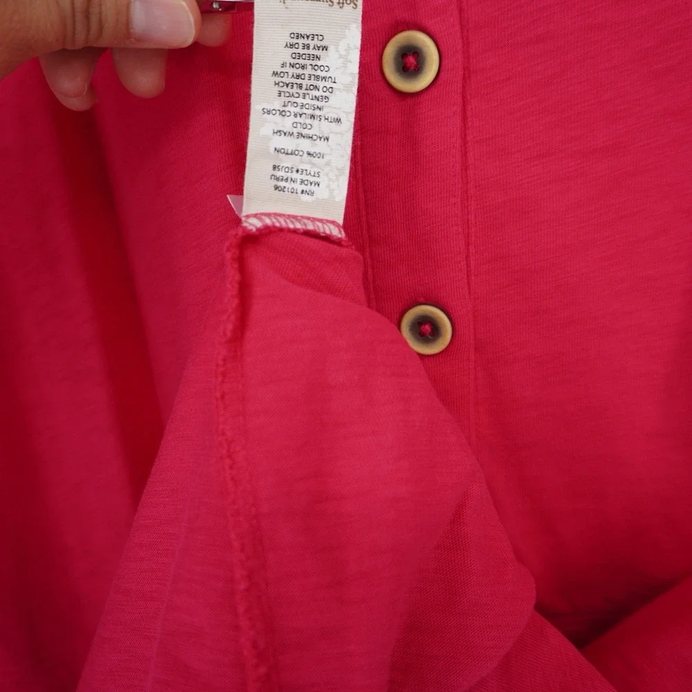 Soft Surroundings Womens 3X Button Down Hot Pink Dress‎ Short Sleeve Lagenlook